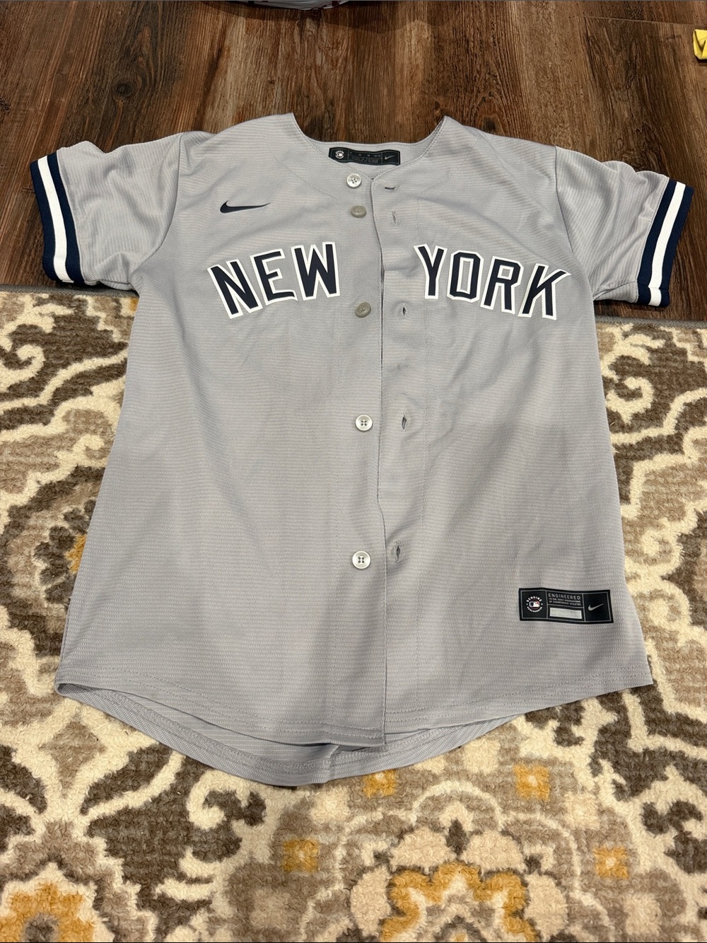Nike Grey New York Kids Baseball Jersey with Navy Trim